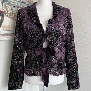 Bob Mackie Studio Dark Purple & Silver Metallic Velvet Ruffled Jacket | Size 8